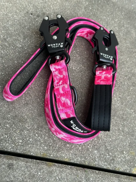 Taktische Hundeleine Pink Camouflage, Länge 2m verstellbar